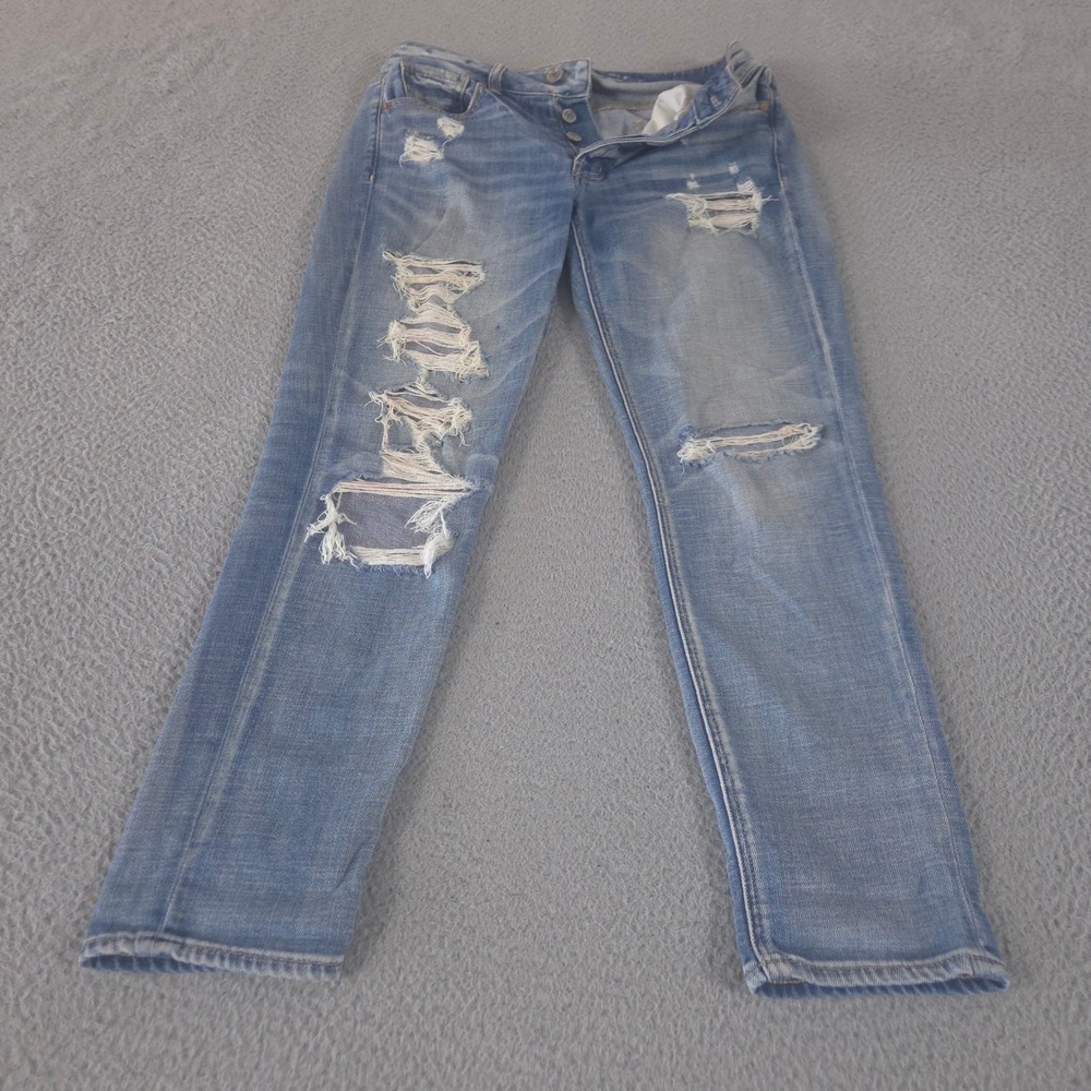 American Eagle Jeans Womens 2 Short Tomgirl Distressed Ripped Tapered Button Fly